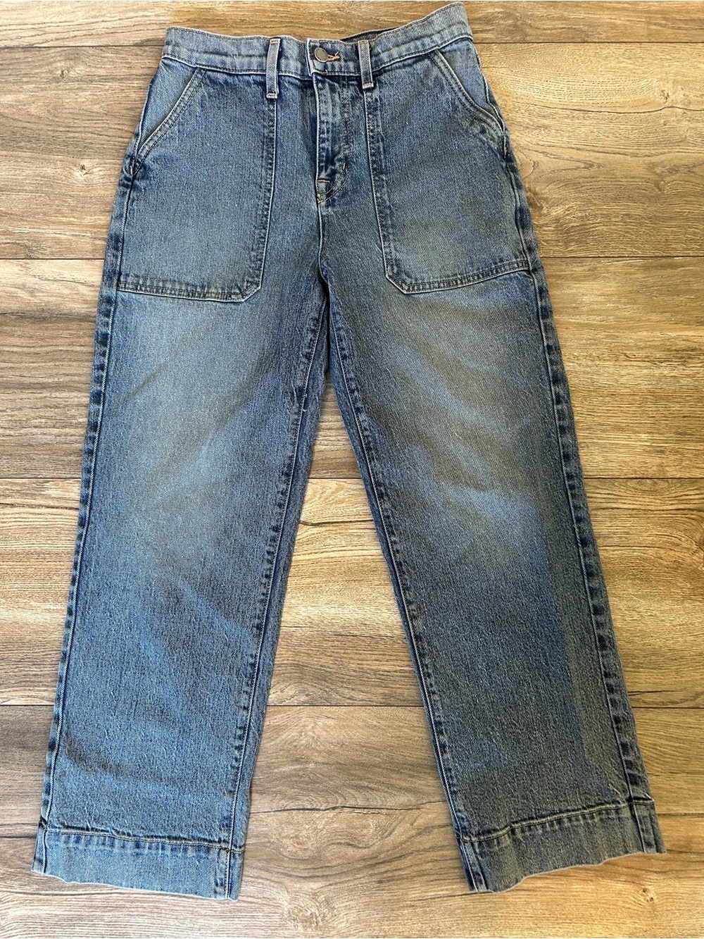 Modern American Farrah Utility Women's Cropped Blue Denim Jeans Wide Leg